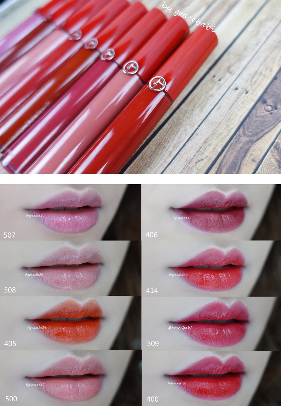 阿玛尼红管唇釉507、406、508、414、405、509、500、400试色