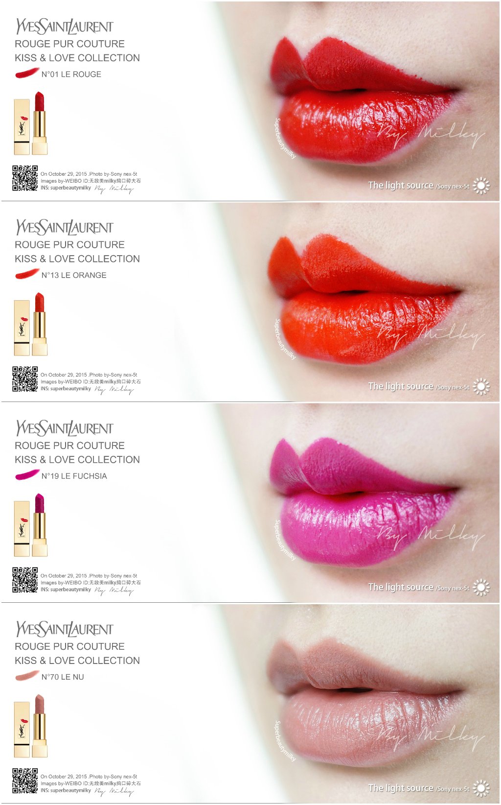 YSL ROUGE PUR COUTURE COLLECTOR KISS & LOVE EDITION/方管限量唇印主打色01/13/19/70 试色