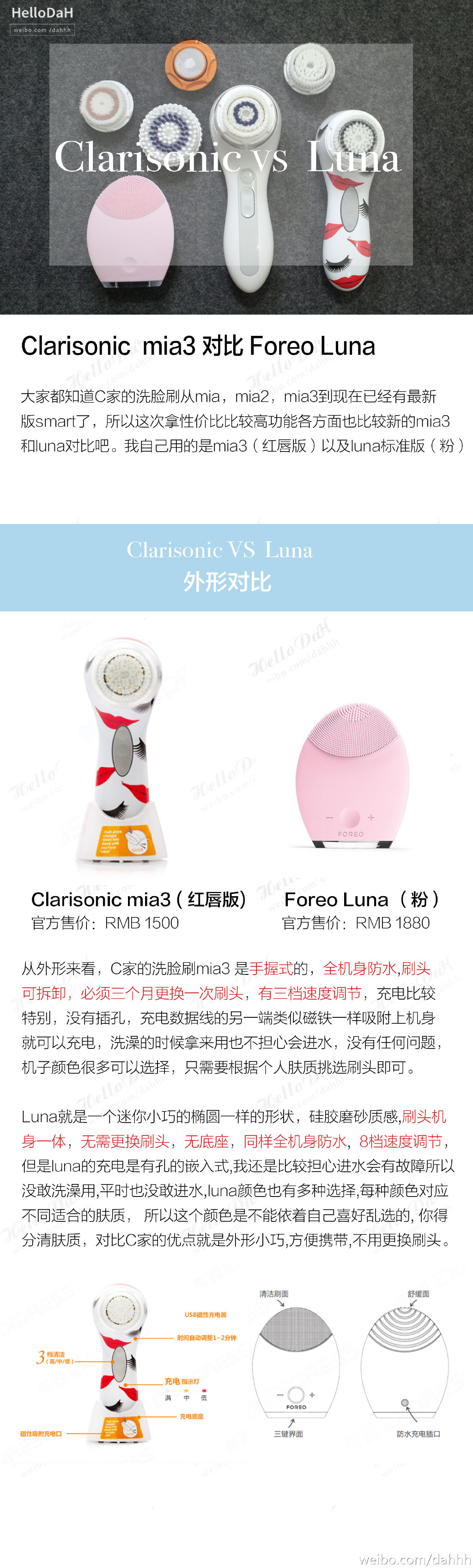 洁面刷好用吗，洁面刷Clarisonic科莱丽mia3 & Smart&Luna洁面刷对比功课