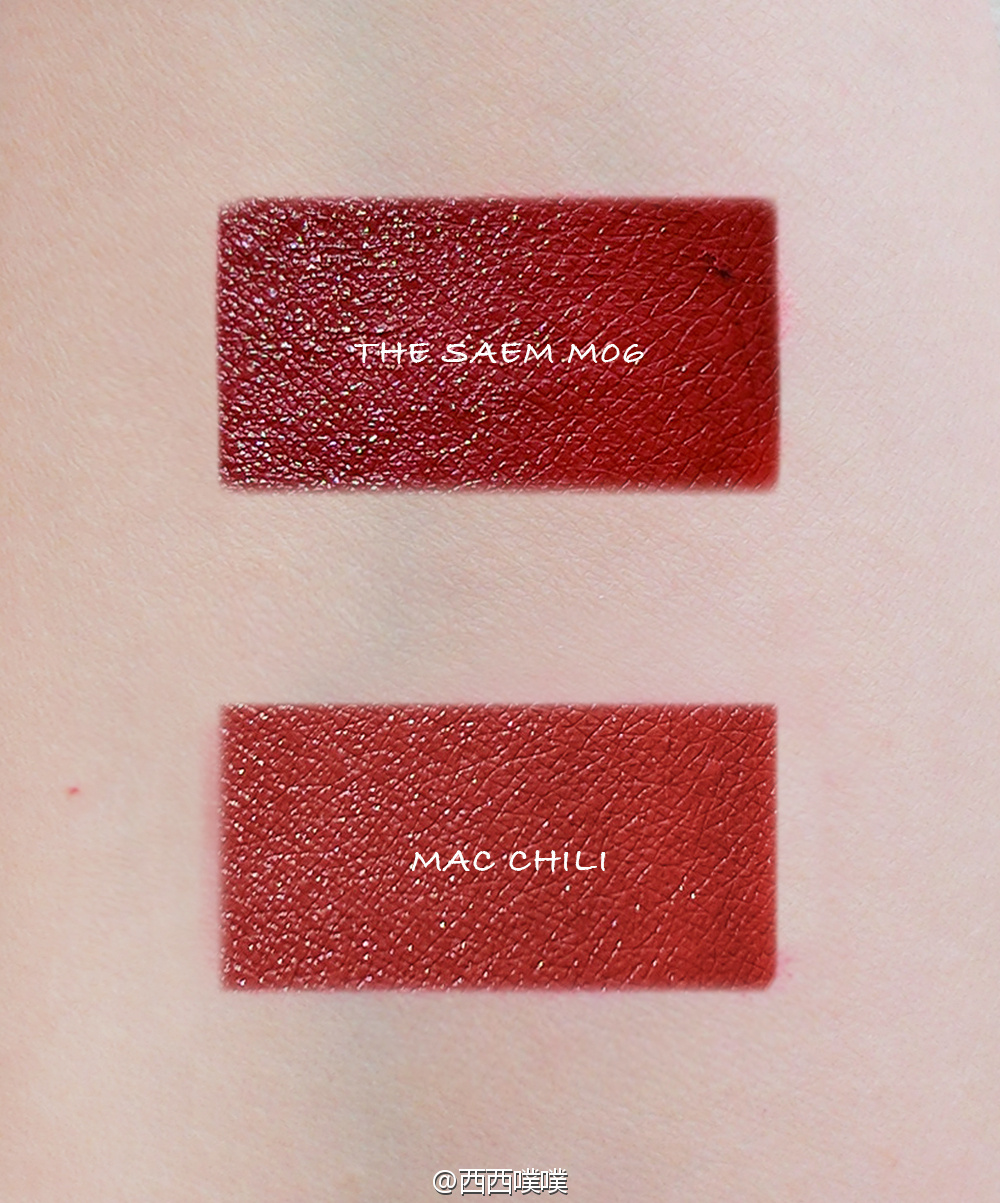 MAC chili唇膏和the saem m06唇膏试色对比