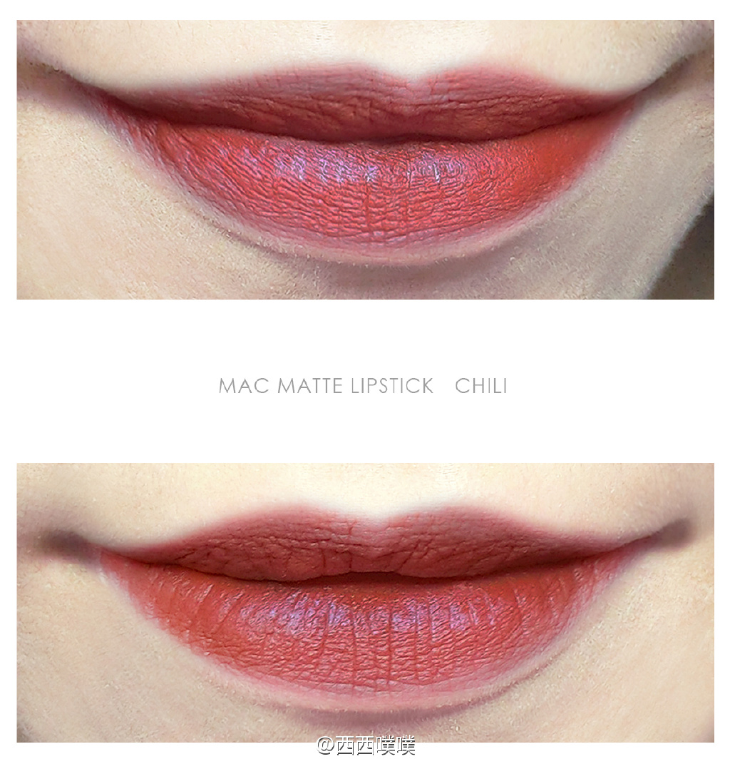 MAC chili唇膏和the saem m06唇膏试色对比