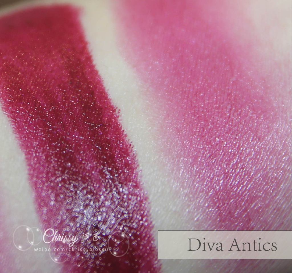 Mac唇膏Matte-Diva与Amplified-Diva Antics试色对比