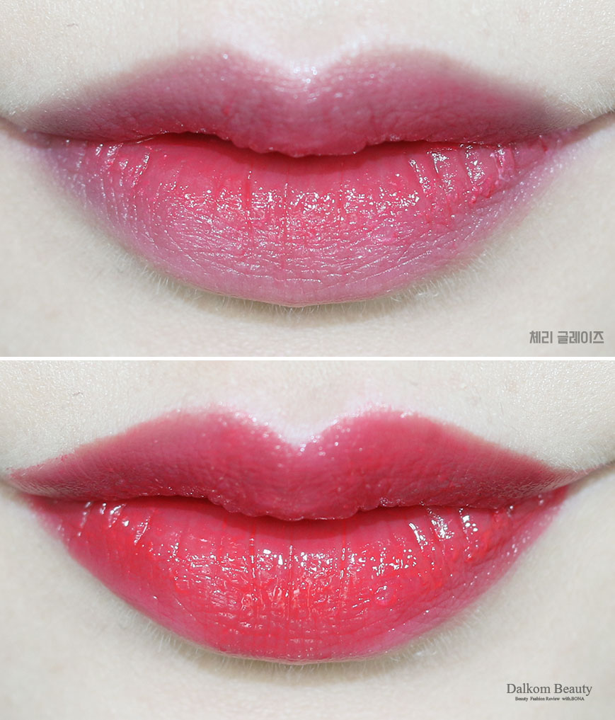 MAC Huggable 唇膏，色号feeling amorous/red necessity/commotion/cherry glaze试色