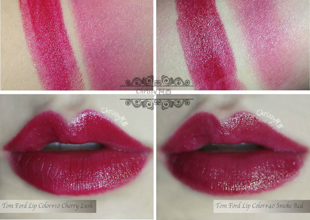 Tom Ford唇膏LipColor 10 cherry lush&40 smoke red对比试色