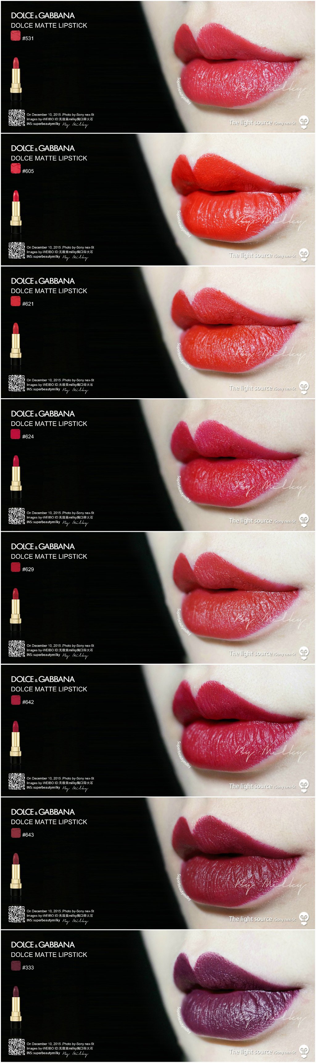 DOLCE&GABBANA DOLCE MATTE LIPSTICK 2015DG黑管亚光唇膏531/605/621/629/642/643/333试色