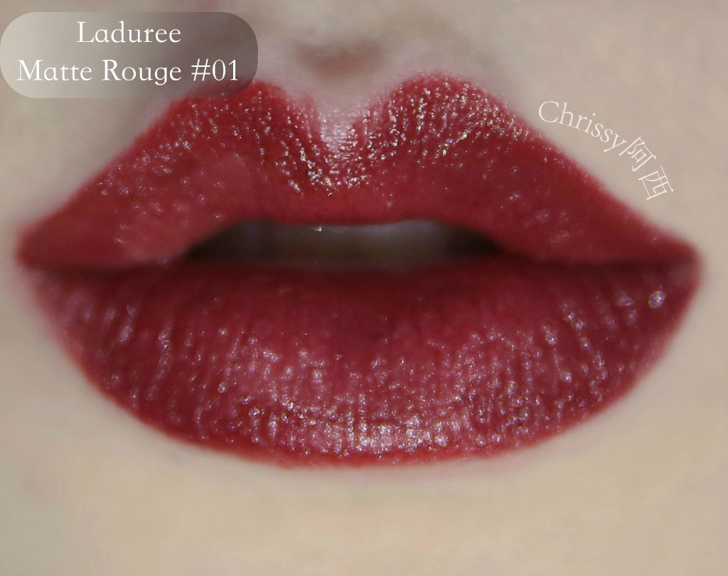 Laduree--Lip Stain唇釉01与Matte Rouge哑光唇膏01 对比试色