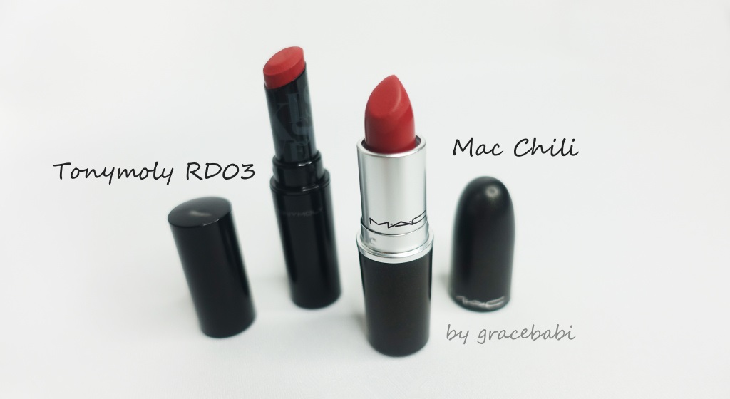 tonymoly唇膏 rd03试色，mac chili最完美的代替品
