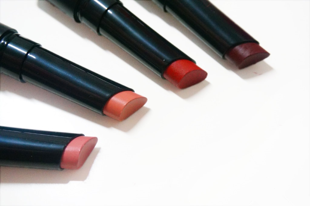 Cosluxe持久滋润雕塑口红kiss me pink、sexy creamy nude、Taylor red、cherry lip试色