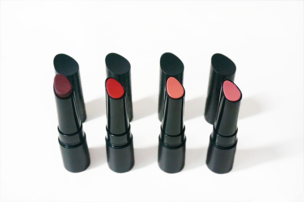 Cosluxe持久滋润雕塑口红kiss me pink、sexy creamy nude、Taylor red、cherry lip试色