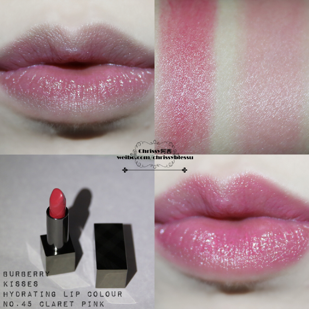 巴宝莉burberry kisses唇膏 37 Pink Peony、45 Claret Pink试色