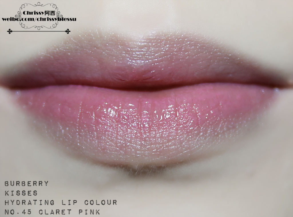 巴宝莉burberry kisses唇膏 37 Pink Peony、45 Claret Pink试色