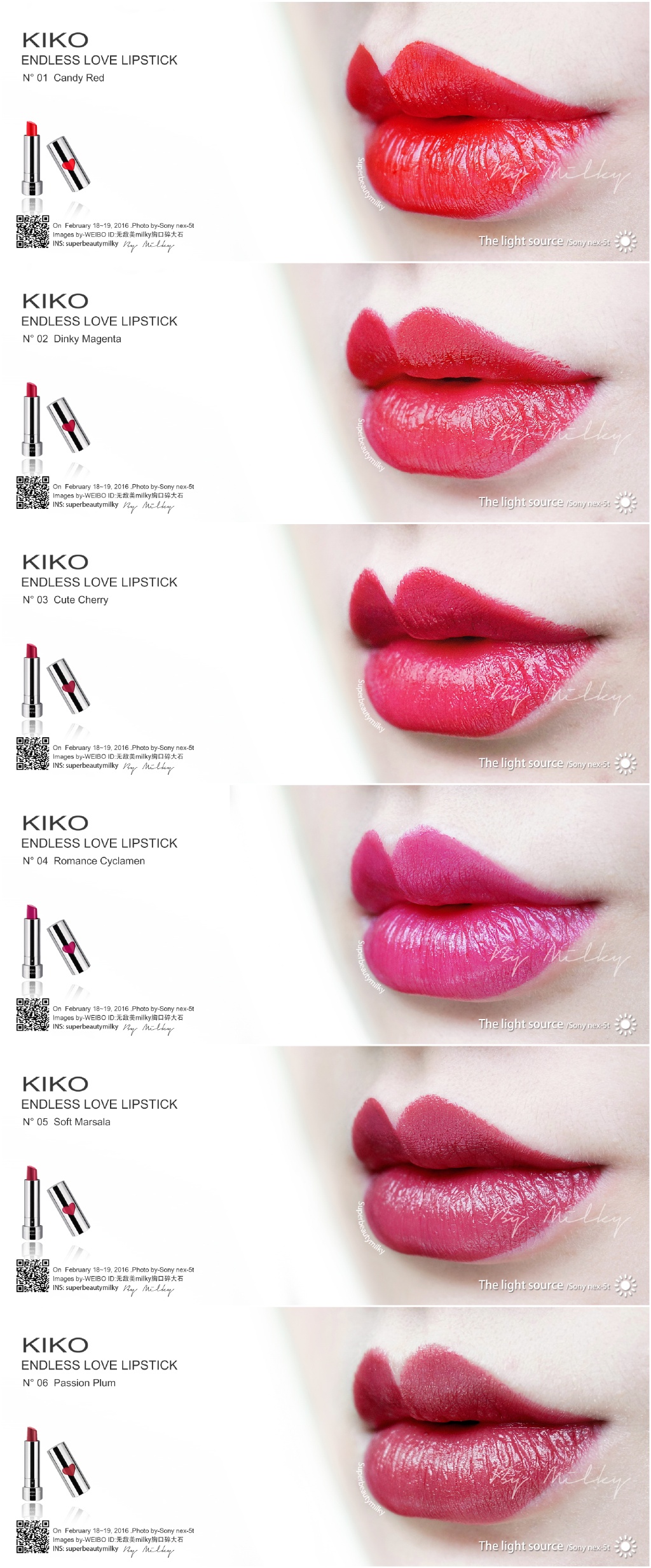 KIKO BEST FRIENDS FOREVER ENDLESS LOVE LIPSTICK/情人节爱心系列唇膏01/02/03/04/05/06全试色