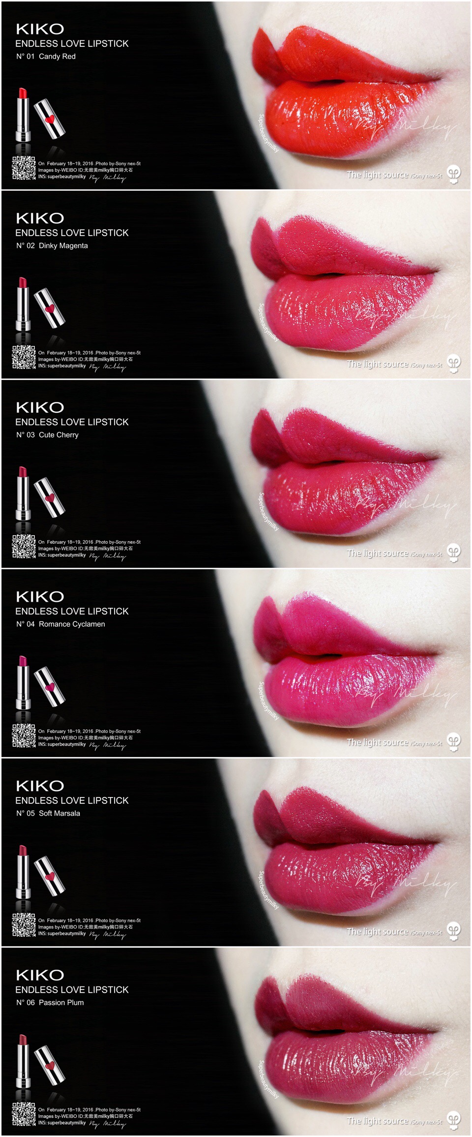 KIKO BEST FRIENDS FOREVER ENDLESS LOVE LIPSTICK/情人节爱心系列唇膏01/02/03/04/05/06全试色