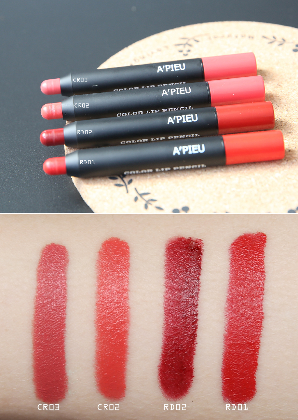 Apieu color lippencil 蜡笔唇膏试色