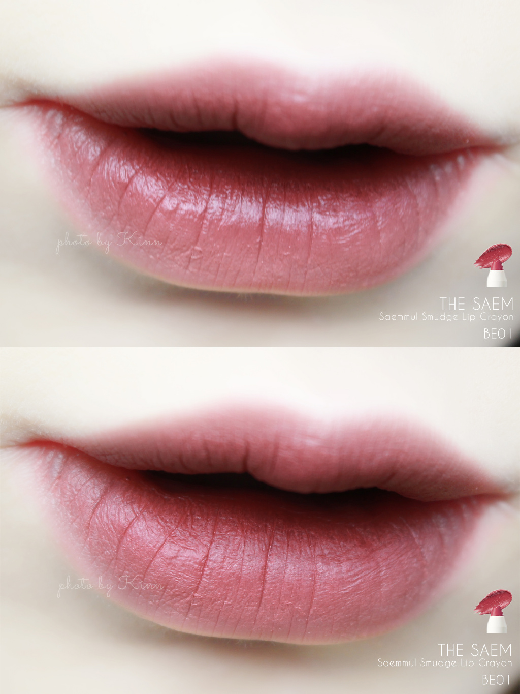 THE SAEM 得鲜灵泉双头气垫唇膏笔 Saemmul Smudge Lip Crayon BE01、RD02试色