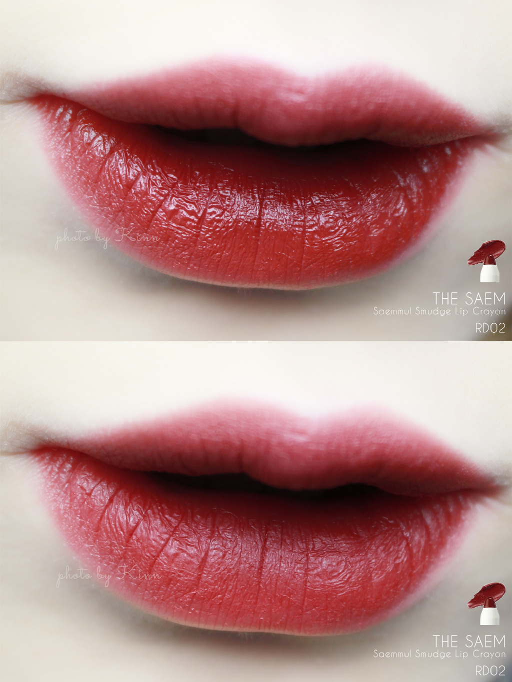 THE SAEM 得鲜灵泉双头气垫唇膏笔 Saemmul Smudge Lip Crayon BE01、RD02试色