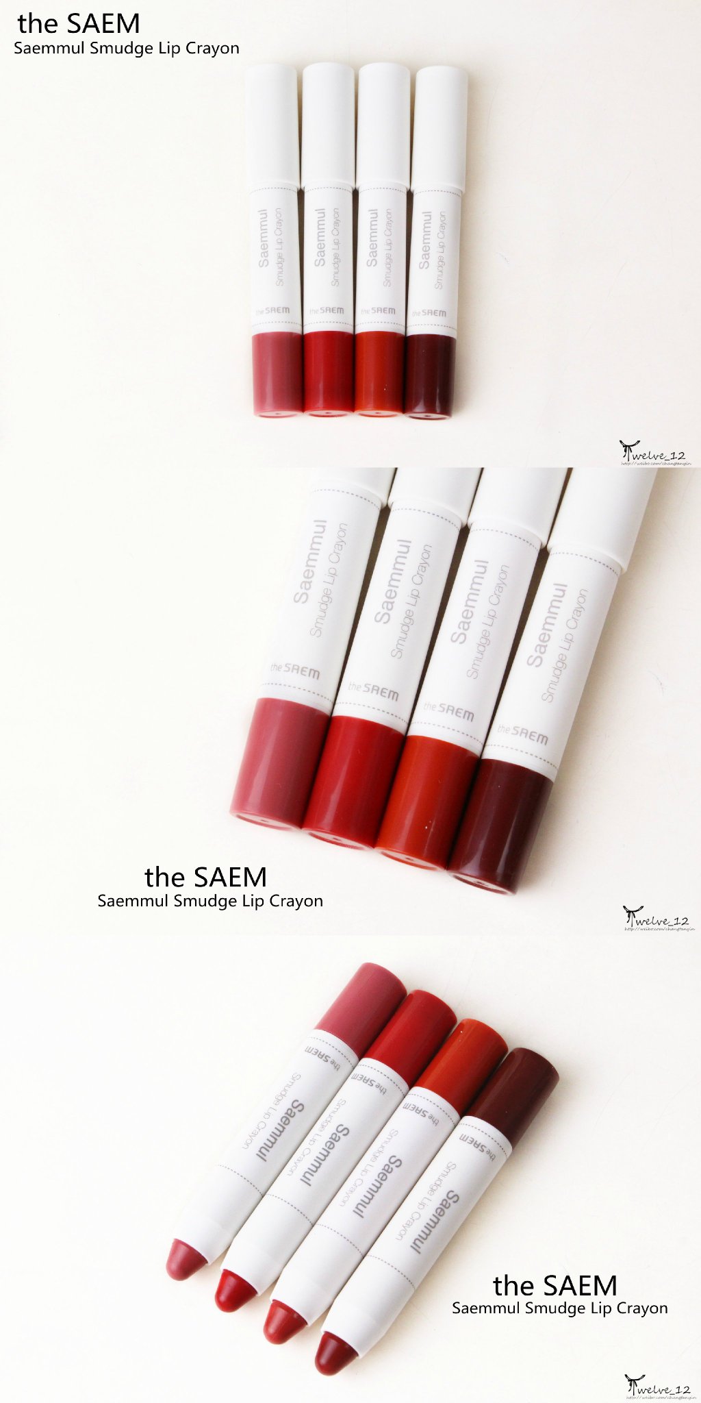 the SAEM saemmul smudge lip crayon 气垫蜡笔唇膏笔BE01、RD01、OR02、RD02试色