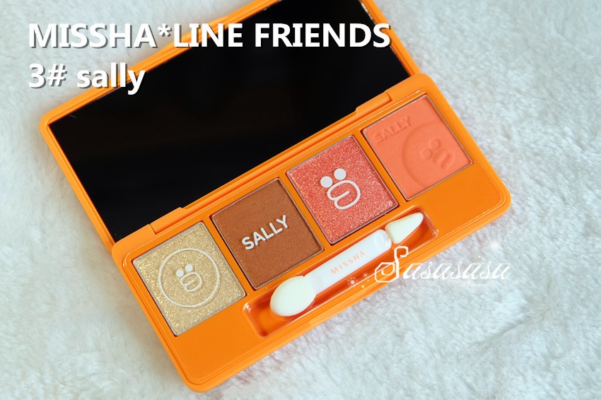 missha line friends四色眼影盘，3号Sally试色+画法
