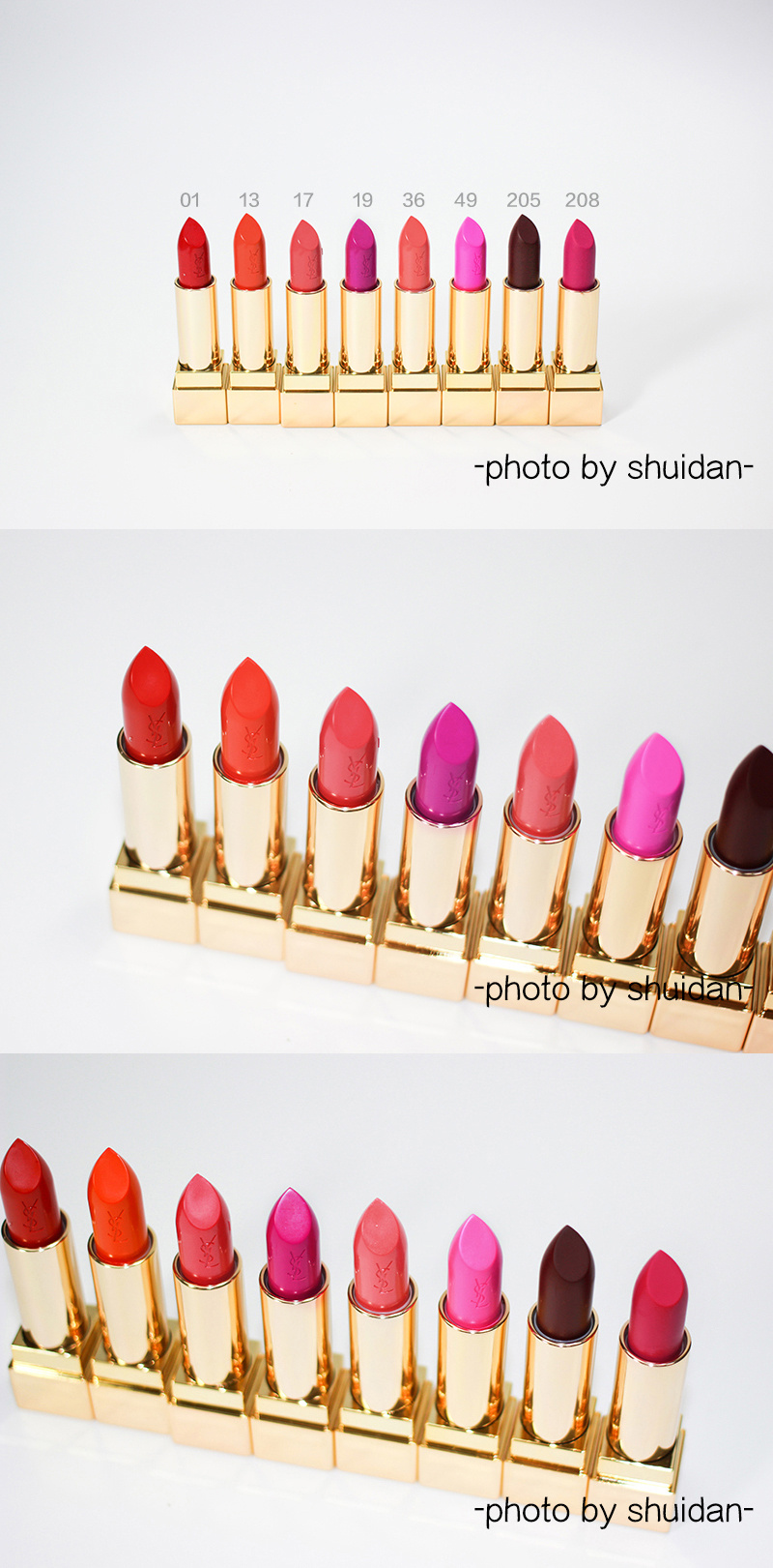 YSL圣罗兰 ROUGE PUR COUTURE 01、13、17、19、36、49、205、208试色