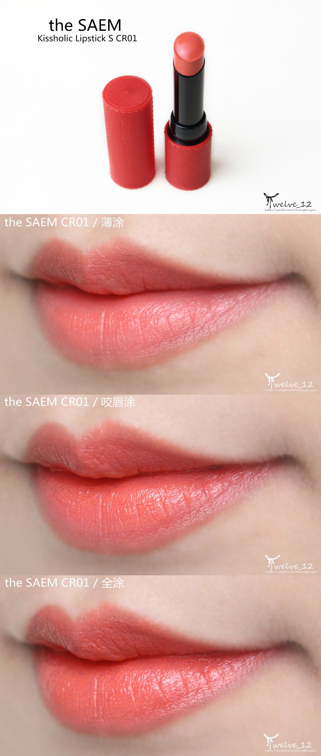 the SAEM Kissholic Lipstick S CR01试色