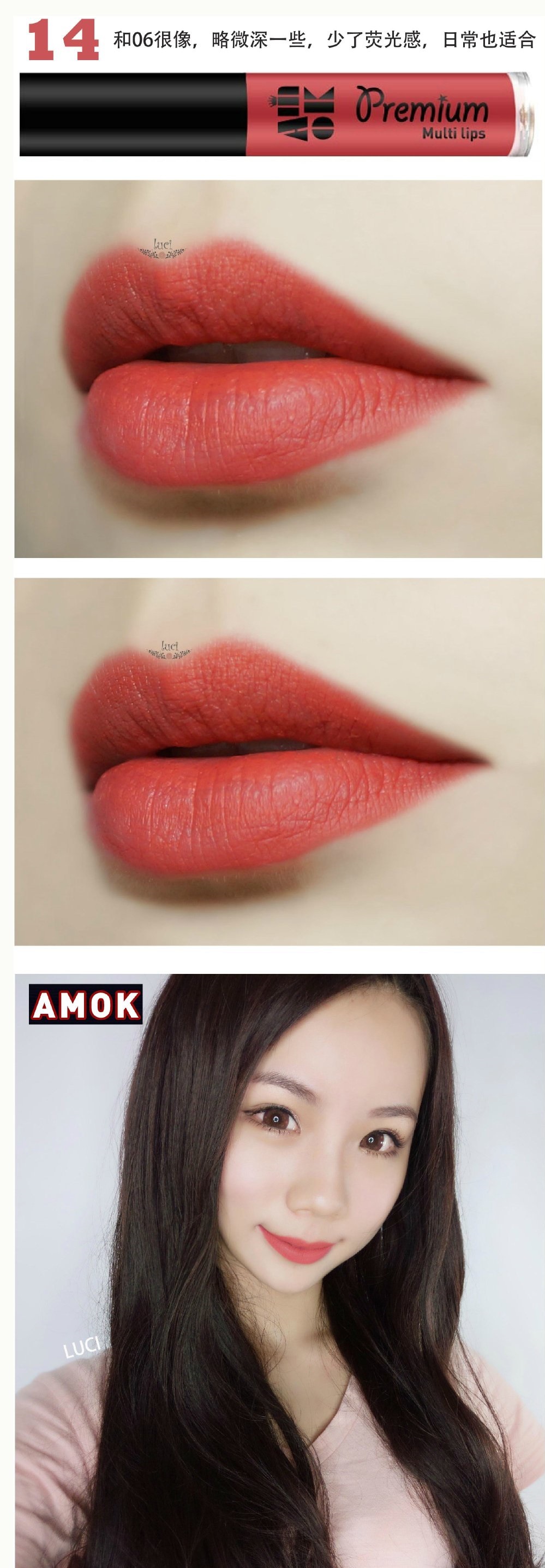 AMOK premium multi lips丝绒唇釉色号：06,09,14,16试色