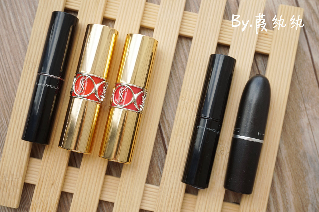 TonymolySRD03,YSL SHINE圆管12，YSL圆管46，MAC chili对比试色
