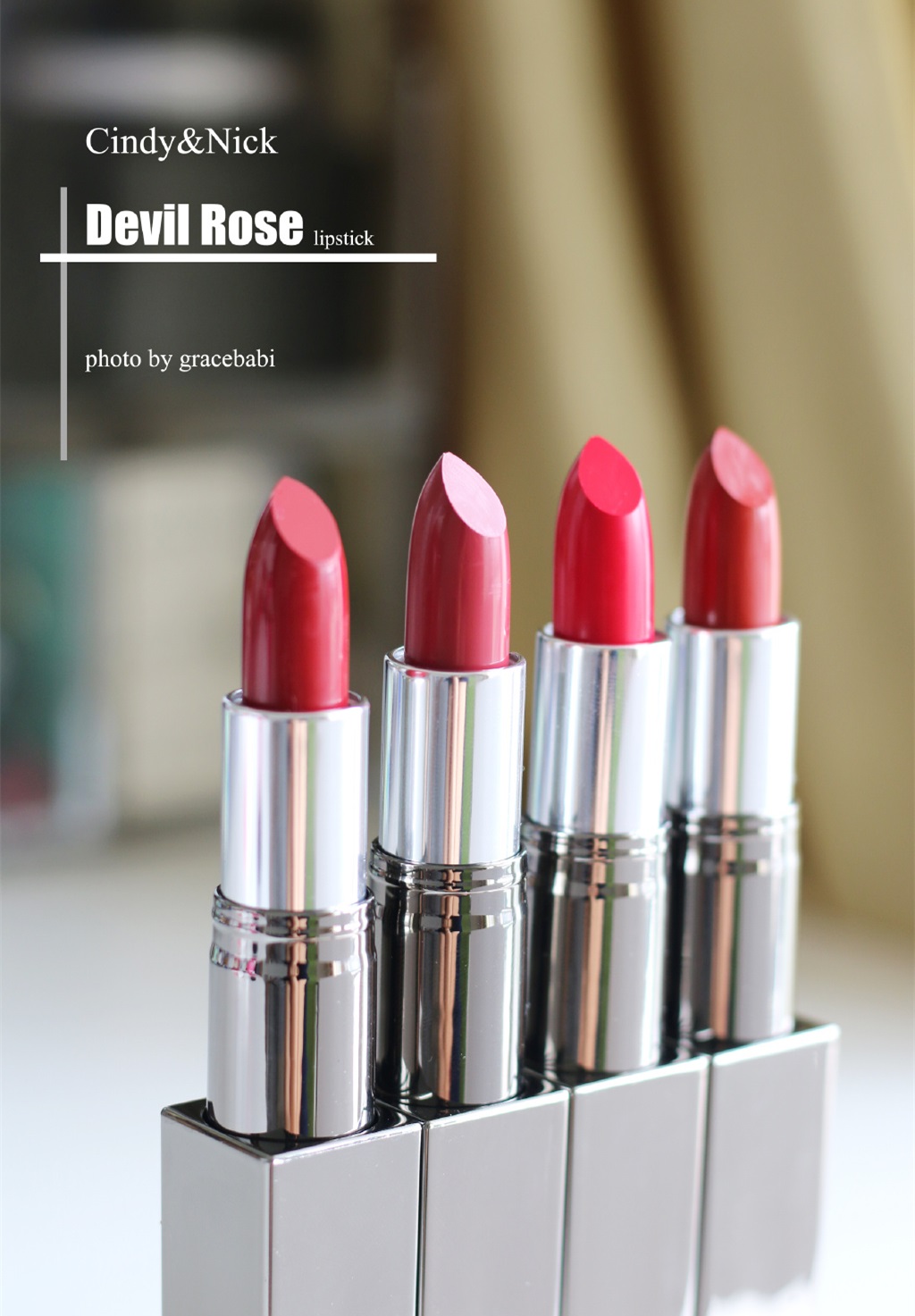 cindy&nick仙蒂妮卡 devil rose四色唇膏01、02、03、04试色