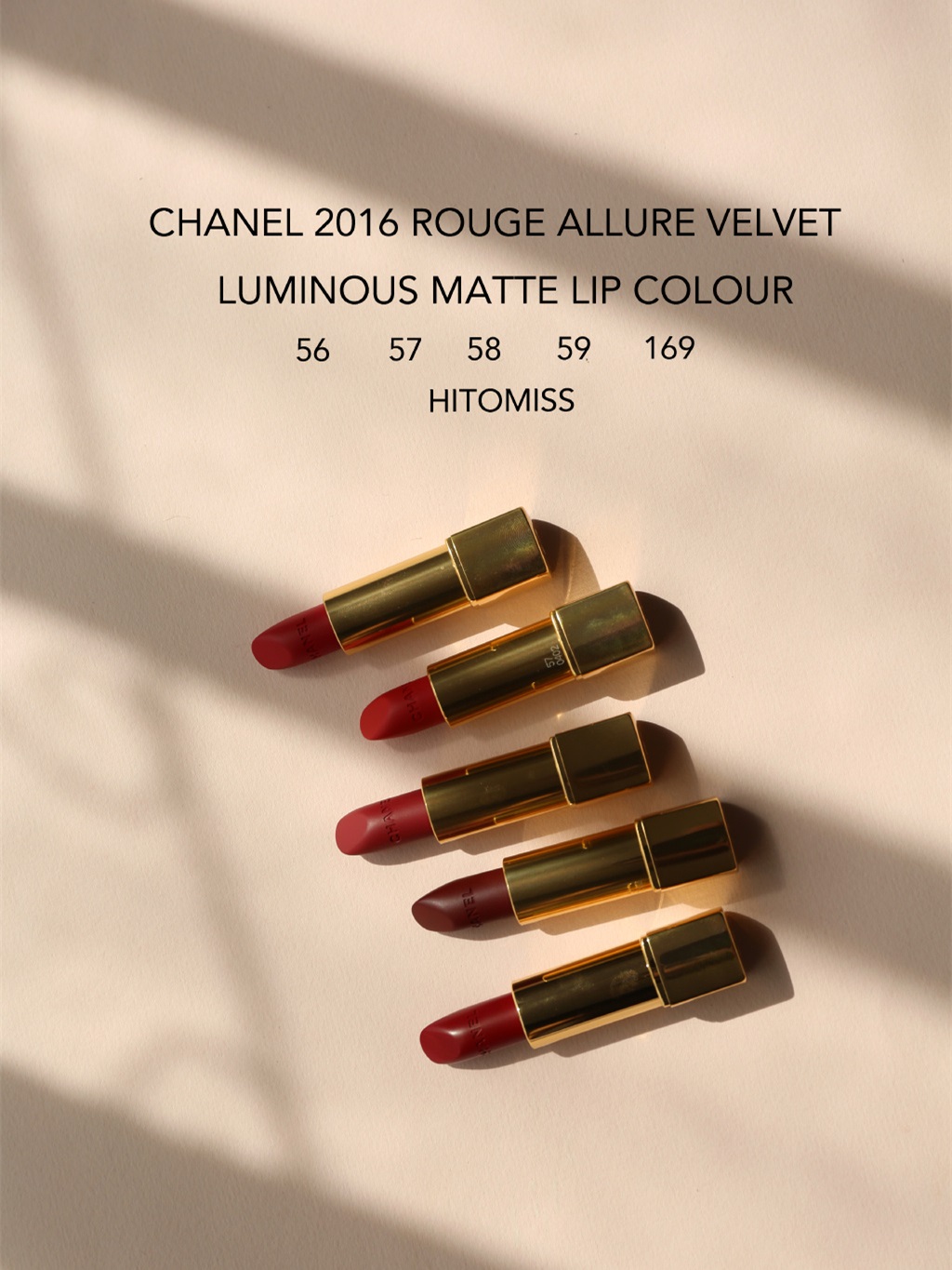 CHANEL 2016 ROUGE ALLURE VELVET LUMINOUS MATTE LIP COLOUR 哑光丝绒唇膏 56 57 58 59 169秋冬新色试色