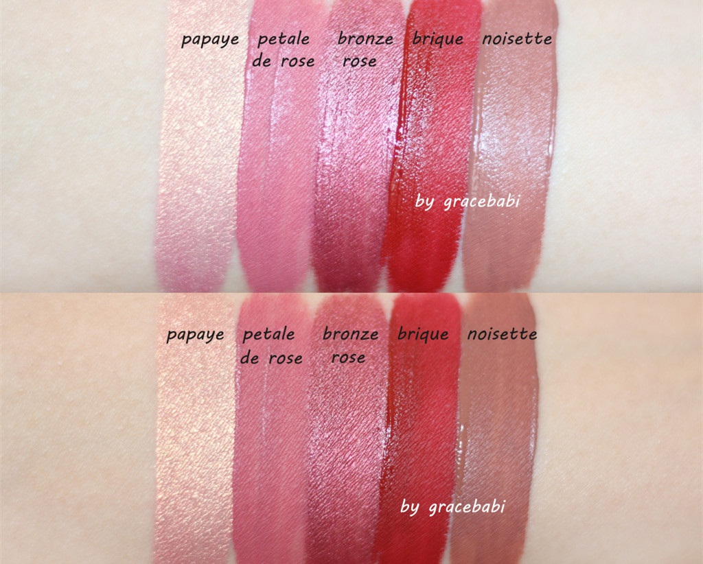 jouer lip creme唇釉papaye/petale de rose/bronze rose/brique/noisette试色