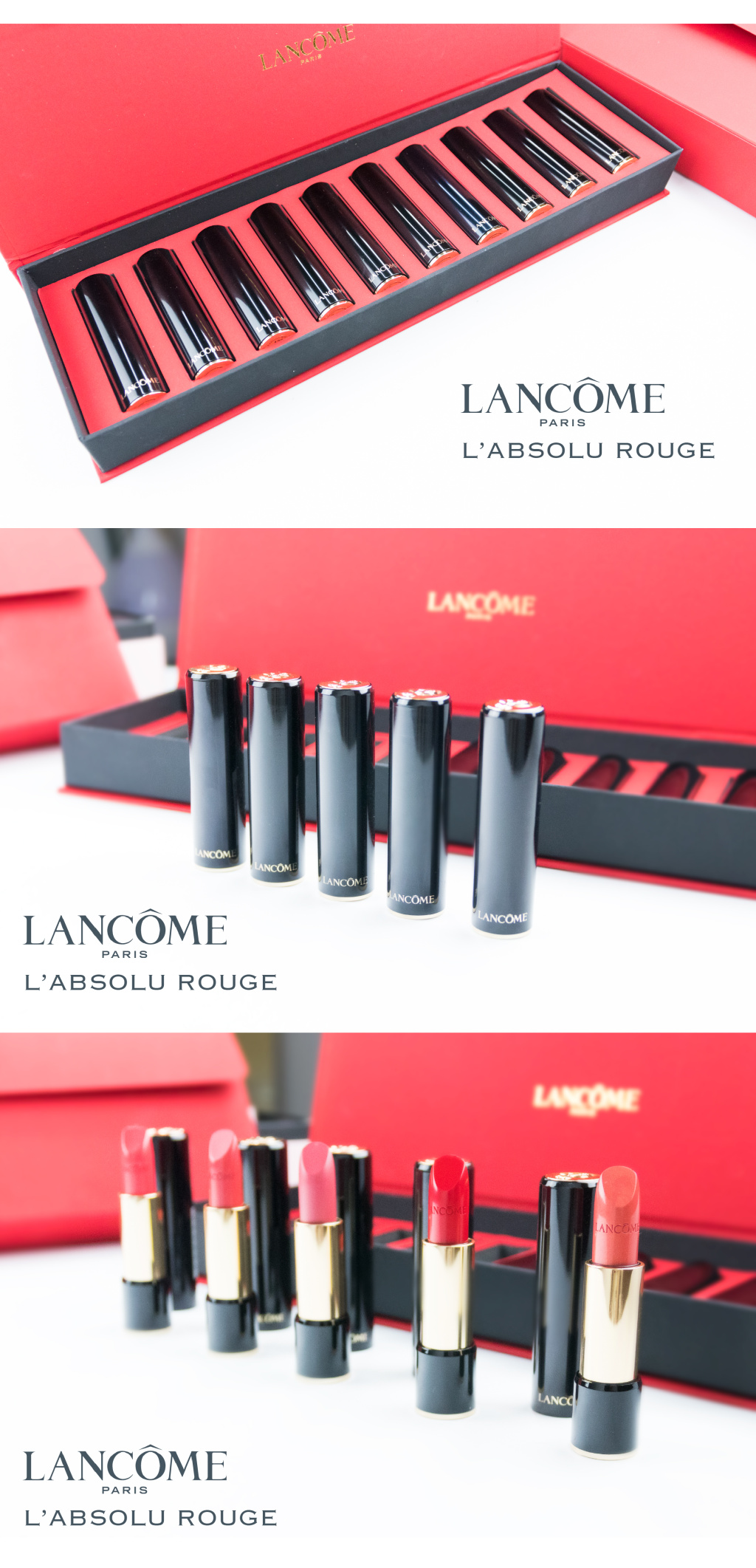 兰蔻L'ABSOLU ROUGE系列5支唇膏试色