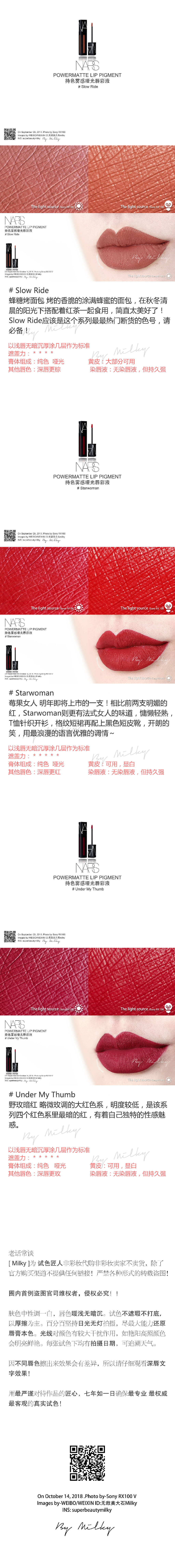 NARS POWERMATTE LIP PIGMENT/持色雾感哑光唇彩液全18支试色