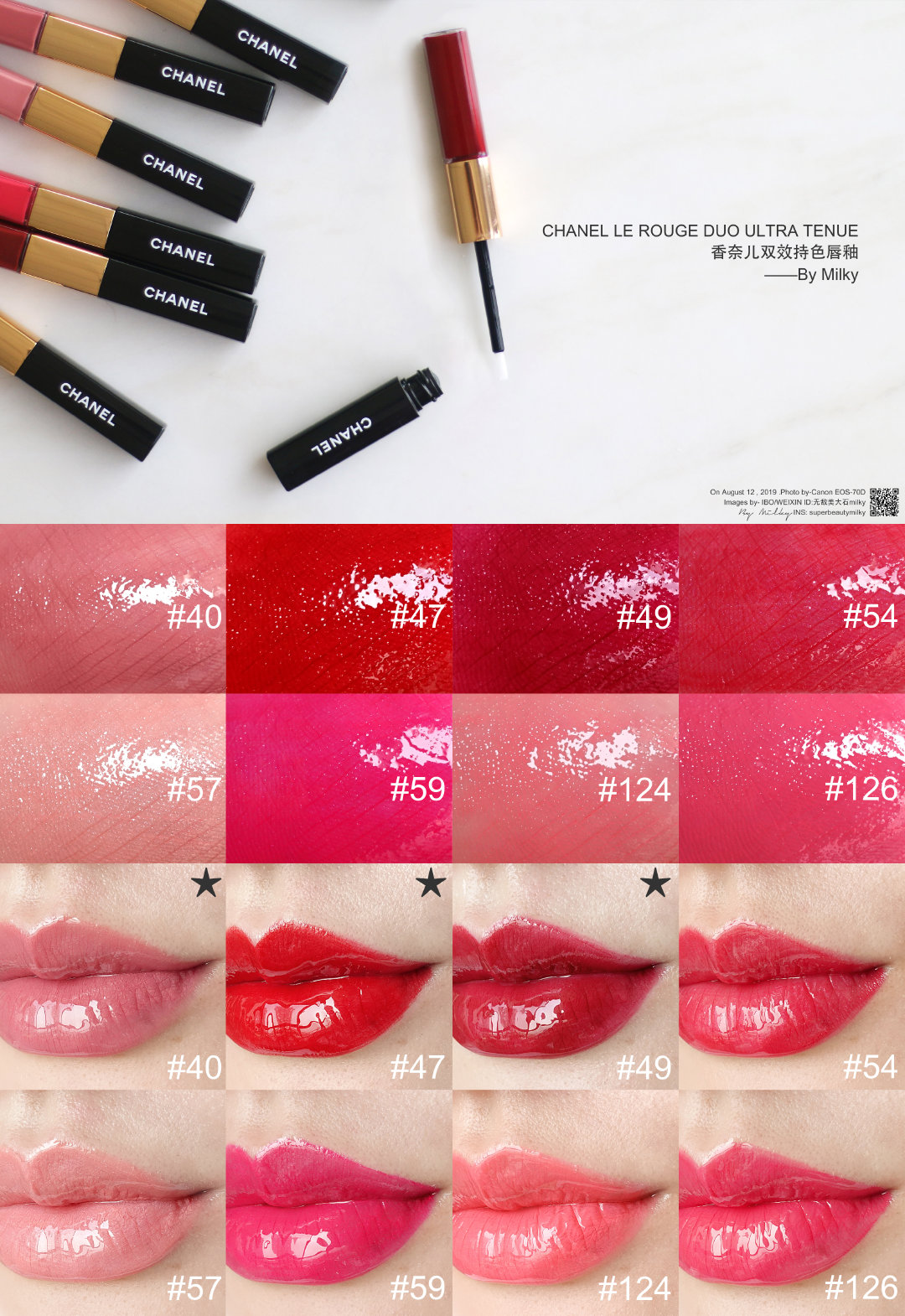 CHANEL LE ROUGE DUO ULTRA TENUE/香奈儿双效持色唇釉40/47/49/54/57/59/124/126全8支试色