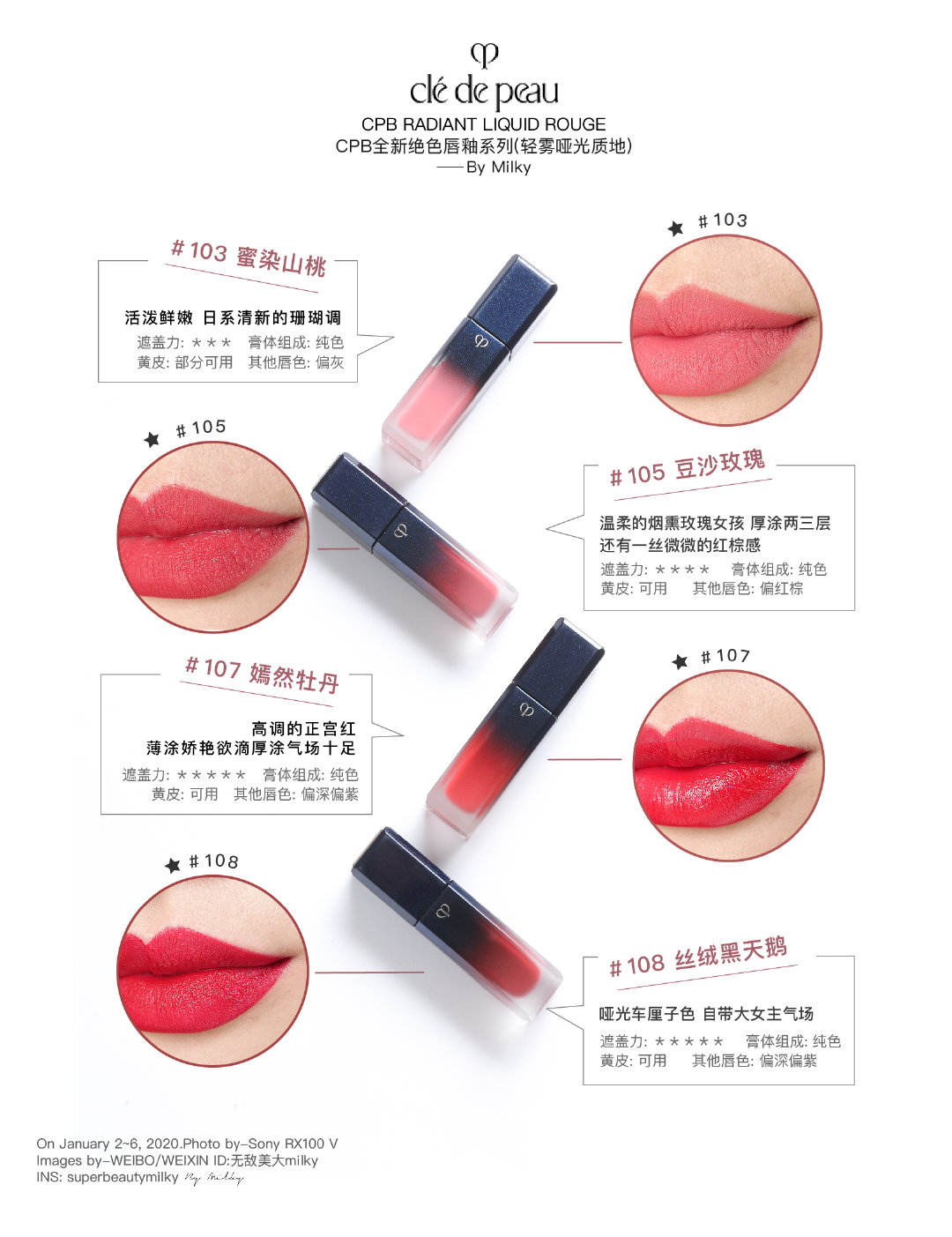 CPB RADIANT LIQUID ROUGE/肌肤之钥全新绝色唇釉系列十八支全试色