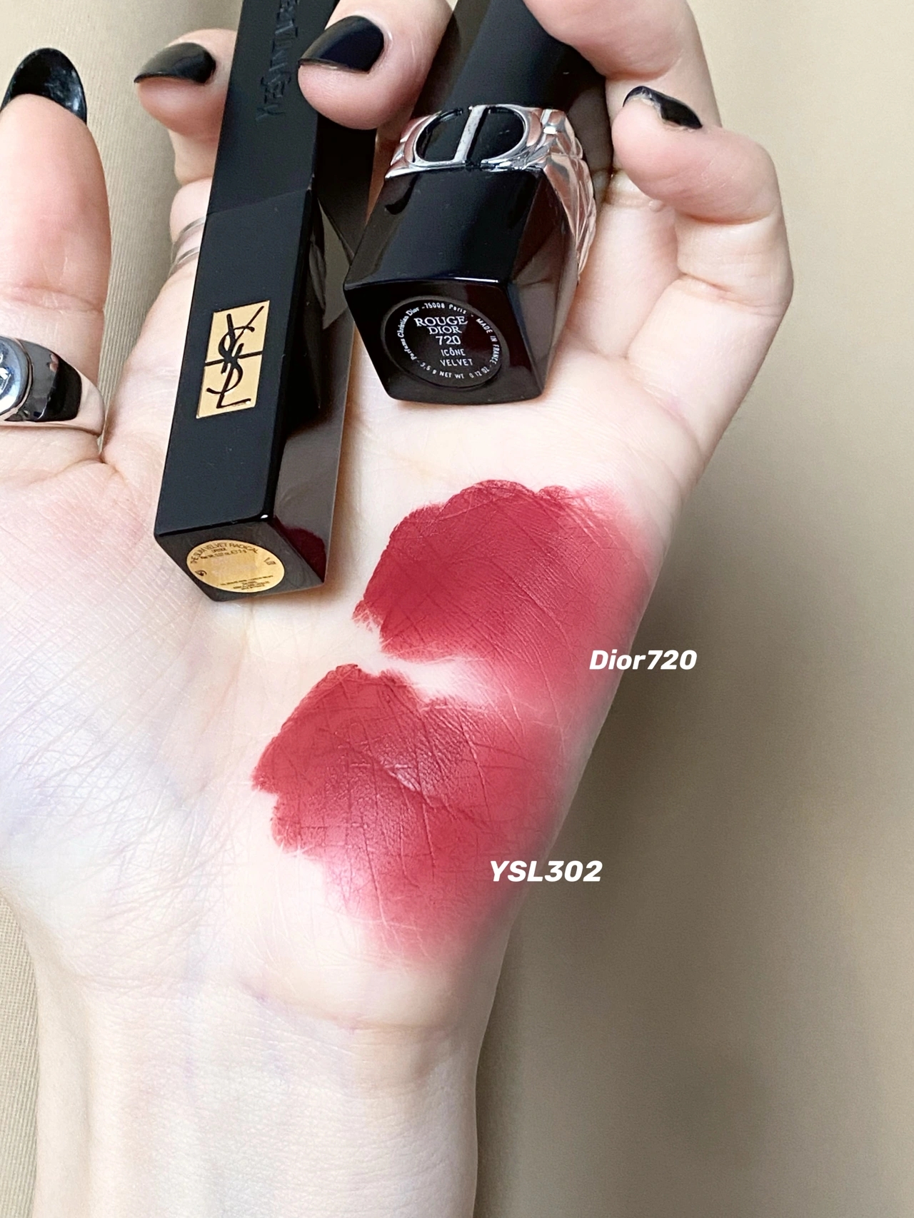 DIOR迪奥口红720、YSL小黑条302对比试色