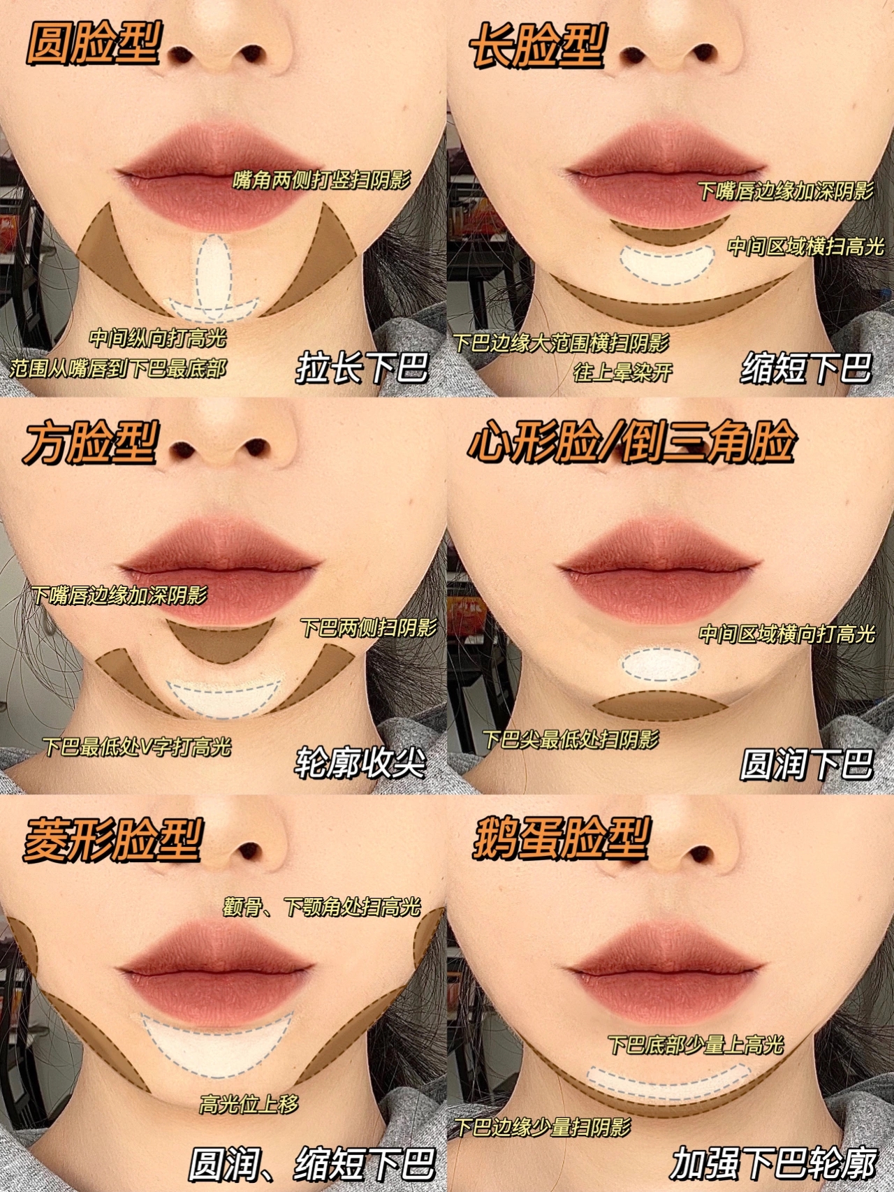 下巴怎么修容，六种不同脸型下巴修容方法