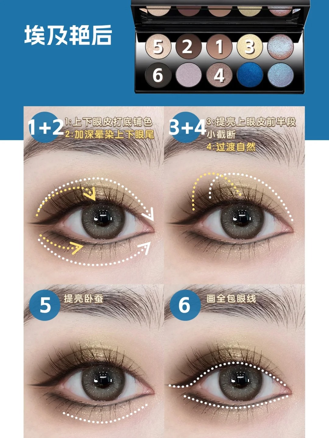 PAT10色盘1代复古丝绒蓝眼妆画法
