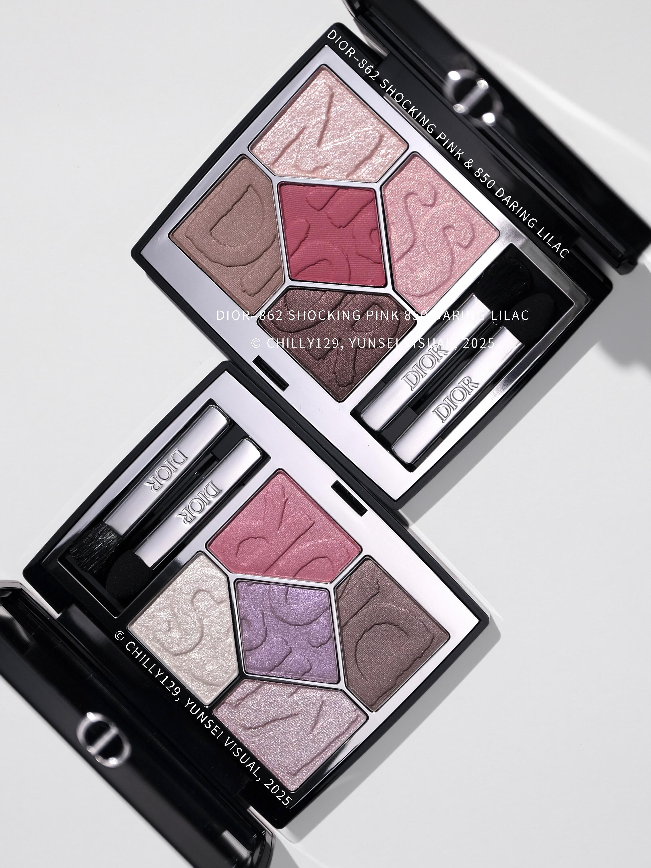 DIOR迪奥五色眼影盘62 SHOCKING PINK、850 DARING LILAC试色