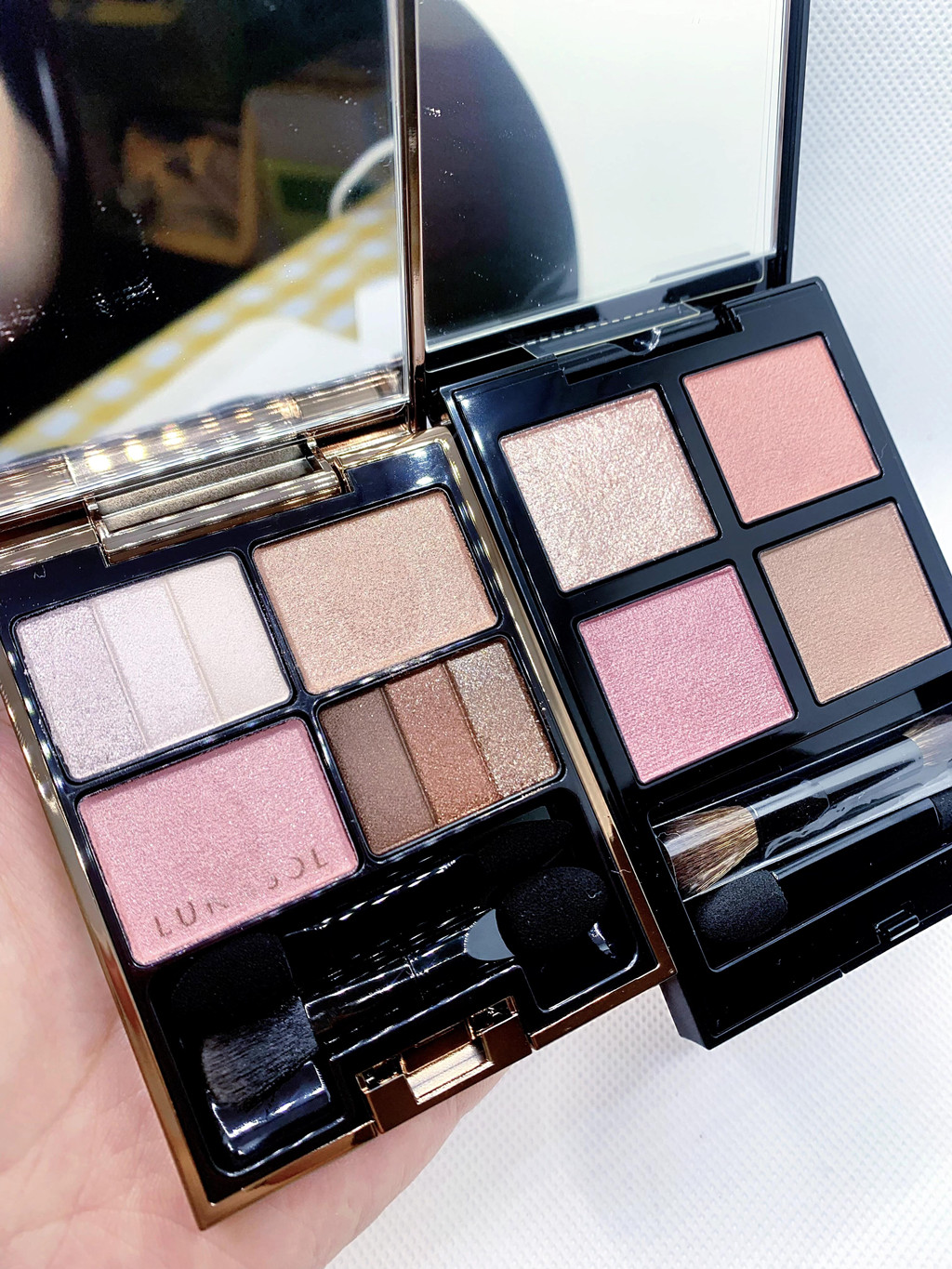 lumasol四色眼影02、addiction四色眼影复古舞裙对比试色